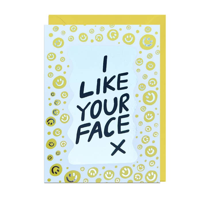 Jolly Awesome - Wholesale Love Card - I LIKE YOUR FACE, YELLOW ENVELOPE Card