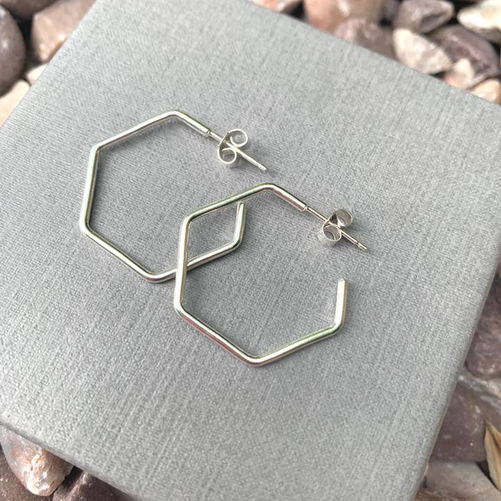 Hexagon hoop earrings sterling silver for wholesale by Verve Jewellery