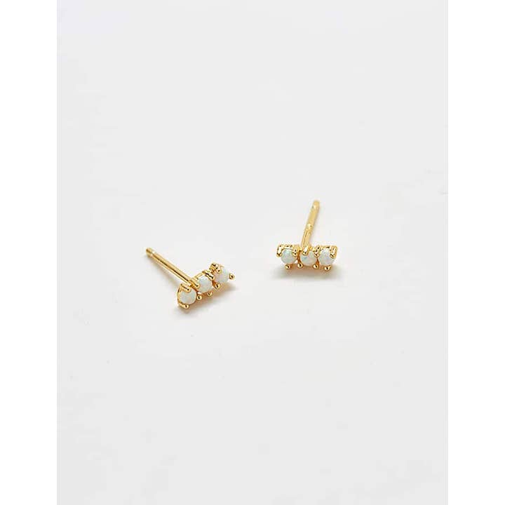 Admiral Row Jewelry - Wholesale Stud/Post Earrings - Opal Curve Bar Stud Earrings - Gold Vermeil, Christmas 2025 Gift