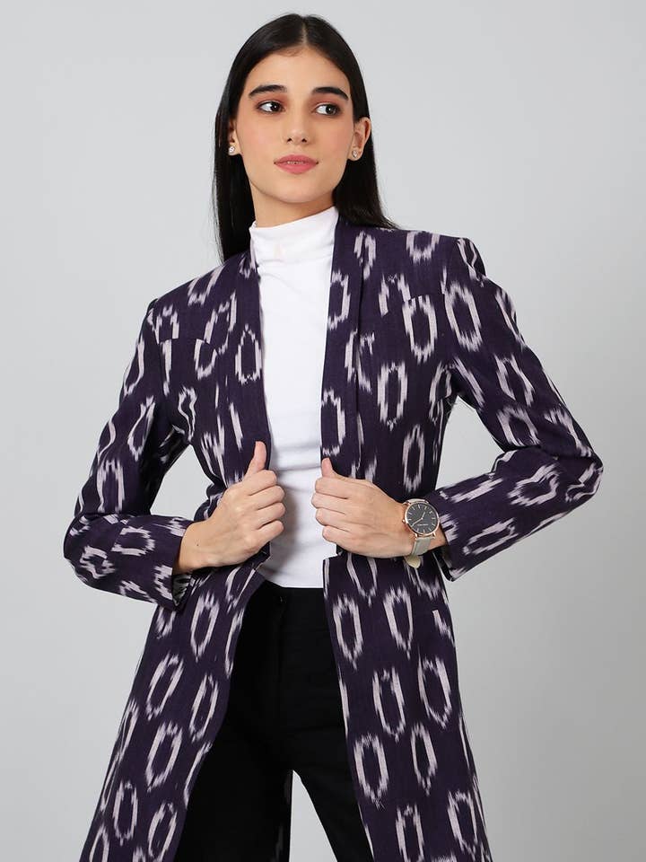 Ikat Purple Cotton Blazer for wholesale by INDOPHILIA