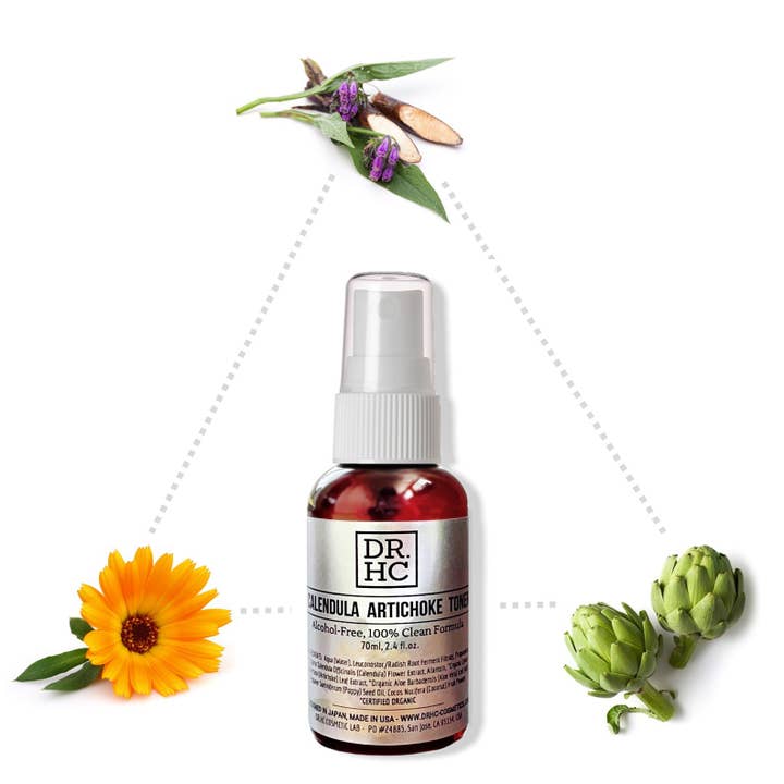 DR.HC Cosmetic Lab – wholesale Ansiktstoner – Calendula kronärtskocka toner (70 ml, 2,4 fl.oz.) (Anti-akne, anti-ärr, hud återhämtning, Pore krympande...)1