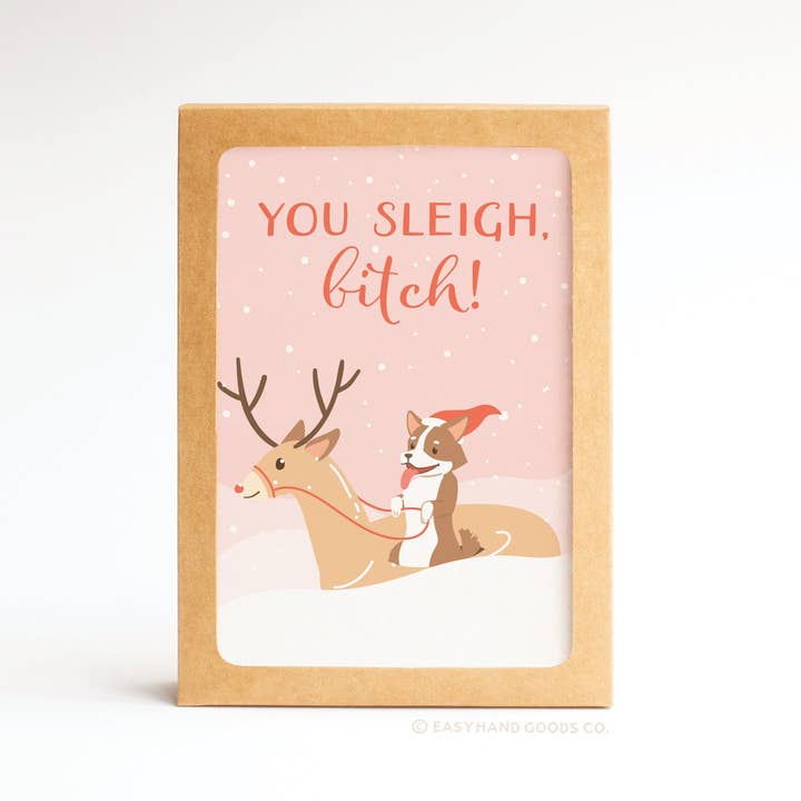 Easyhand Goods – formerly Onderkast - Wholesale Stationery/Notecard Set - You Sleigh, B*tch Folded Greeting Note Set