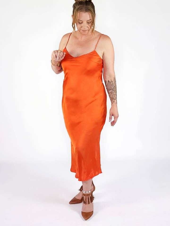 TABOO FASHION - Wholesale Slip - Women's - Marilyn Silk Satin Slip Long Tangelo1