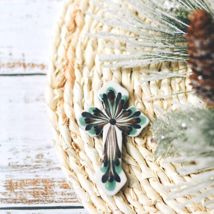 Hand-Painted Stoneware Cross for wholesale by Upavim Crafts