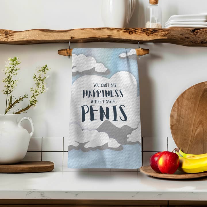 Twisted Wares - Wholesale Tea Towel - Happiness Penis Kitchen Tea Towel 4 Pack