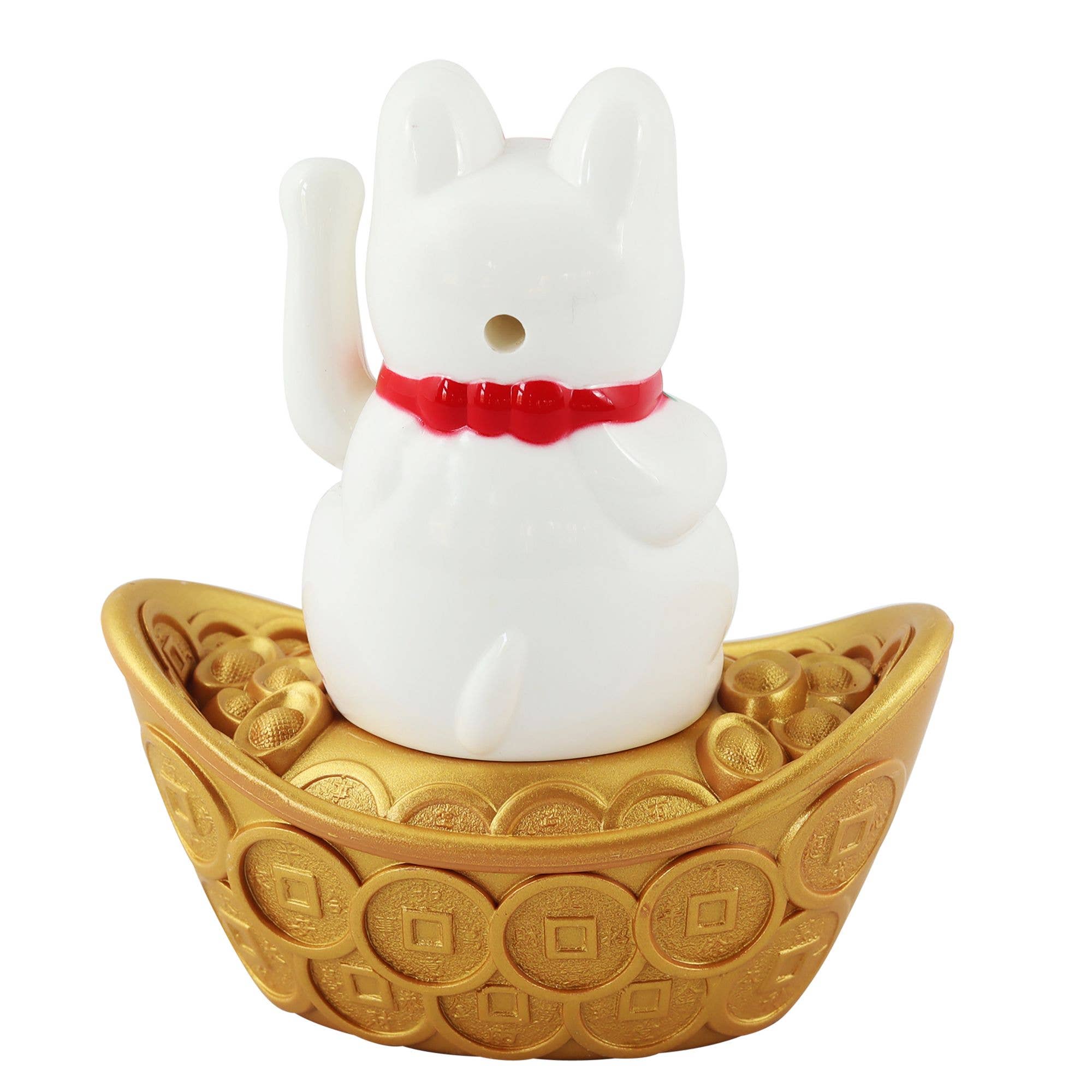 Tribal Trade GmbH - Wholesale Decorative Figurine - Lucky cat Maneki-neko wave cat solar oval 10cm white2