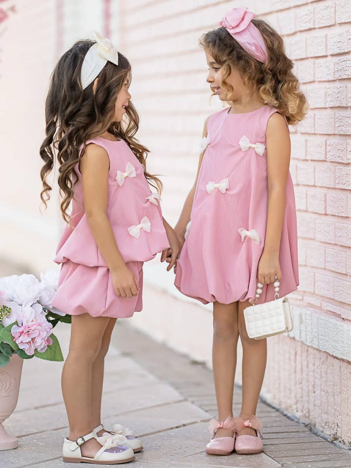 Auraquise - Wholesale Top & Short Set - Kids - Girls Summer Pink Bow Fashion Cute Short Set3