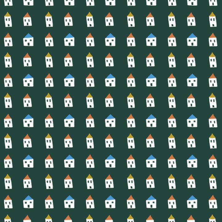 Häuser Design Geschenkpapier Rolle Set aus zwei Stück für den Großhandel von Fuzzy Whale Paper Co