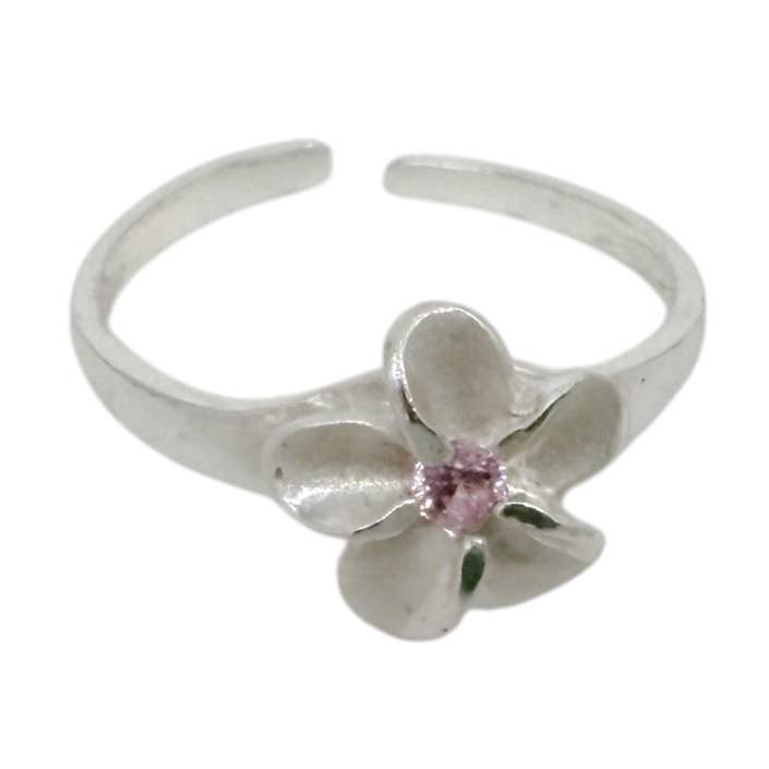 Sterling Silver 925 Adjustable Toe Ring Plumeria Pink CZ for wholesale by Maka Imports