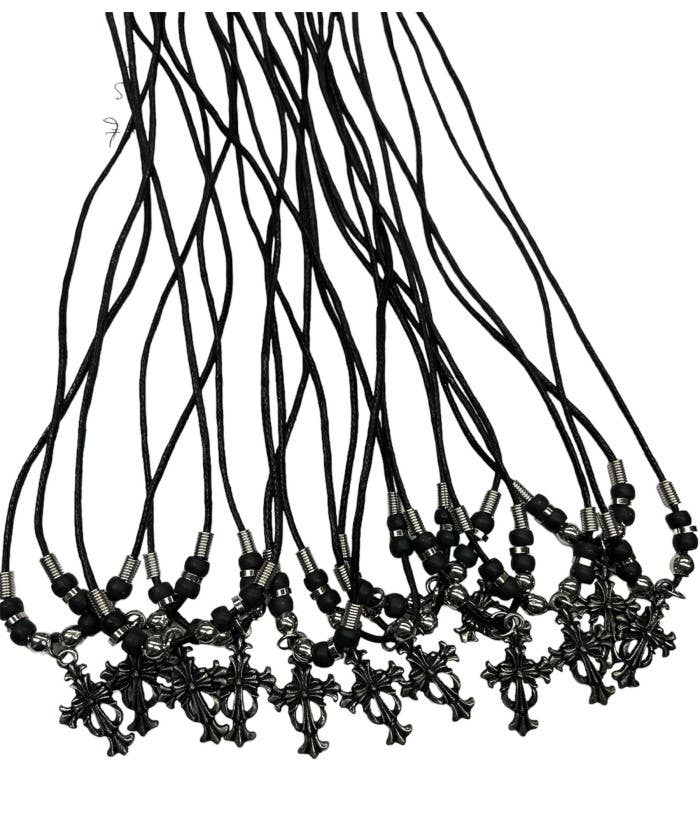 DK Hawaii - Wholesale Pendant/Charm Necklace - Black Gothic Cross Black Cord Pendant Necklace2