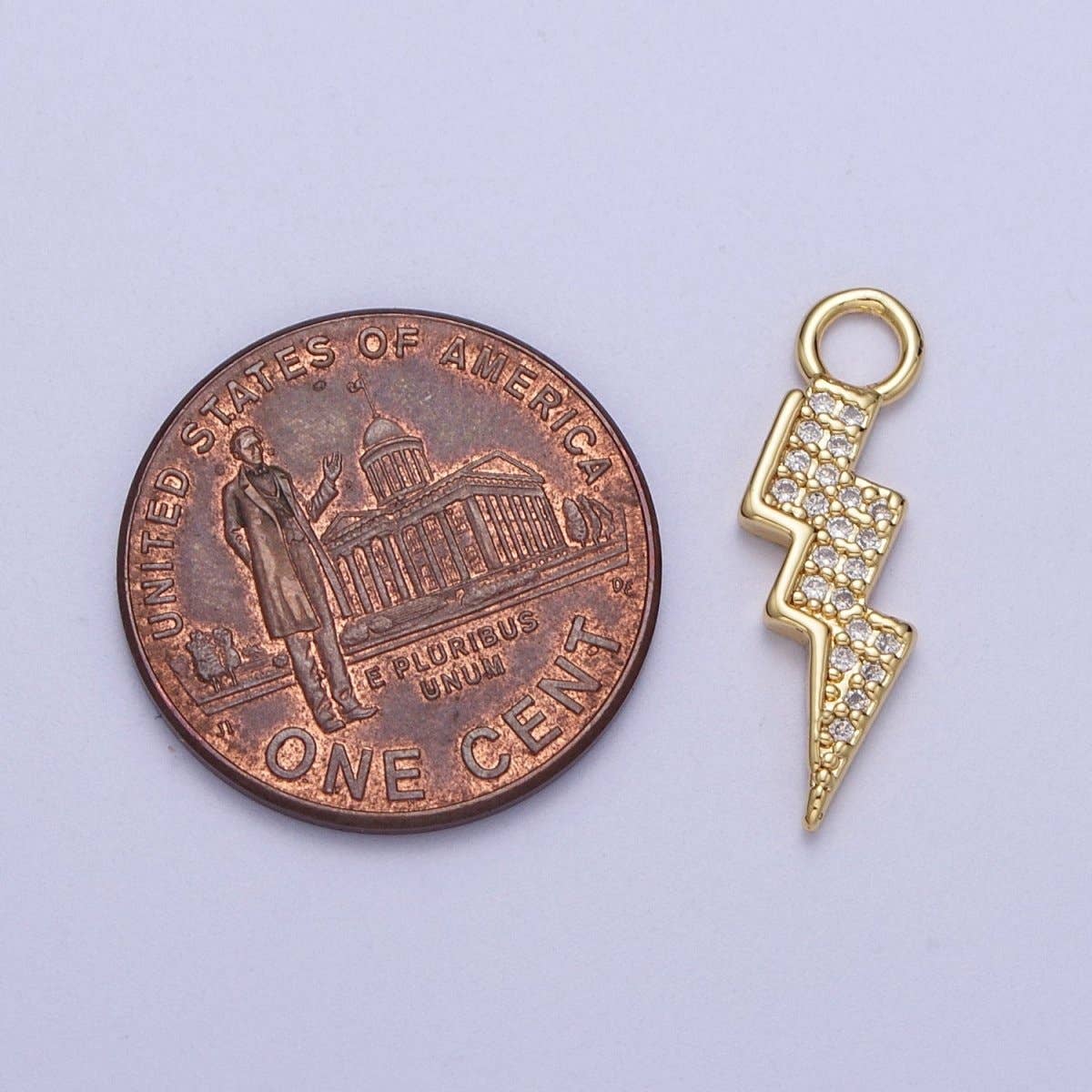 Aim Eternal - Wholesale Individual Charm/Pendant - 24K Gold Filled Micro Paved CZ Lightning Bolt Charm For Weather Thunder Jewelry | N-3491