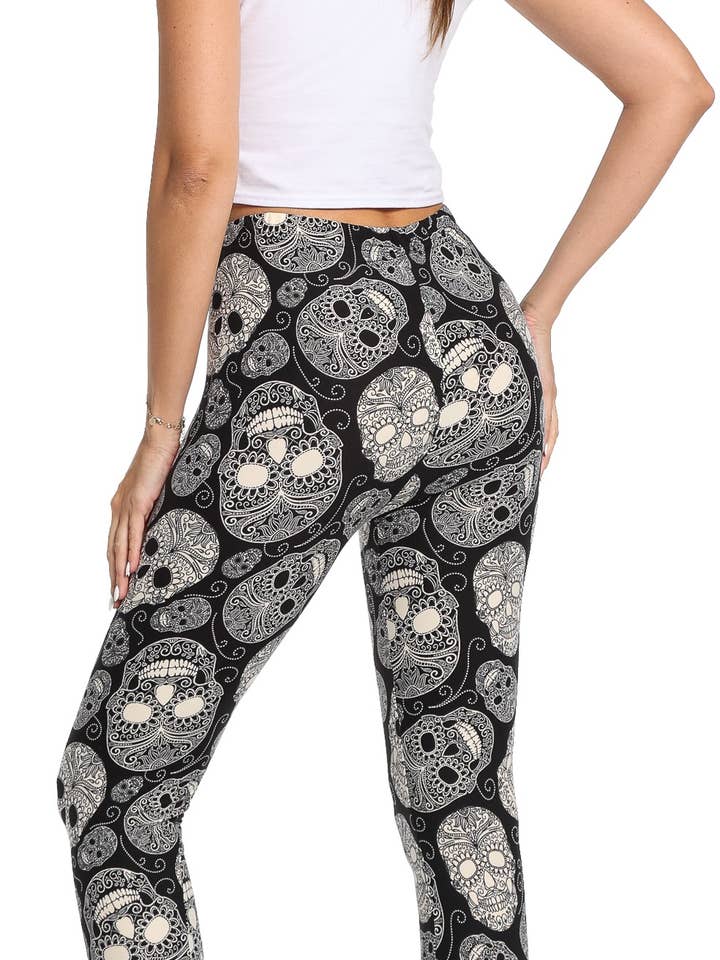 Sort Halloween-print hverdagsleggings (LG-933) for engroshandel hos Imagine Imports