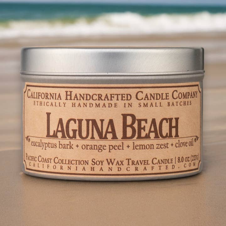Laguna Beach Coconut Apricot Travel Candle for wholesale by California Handcrafted