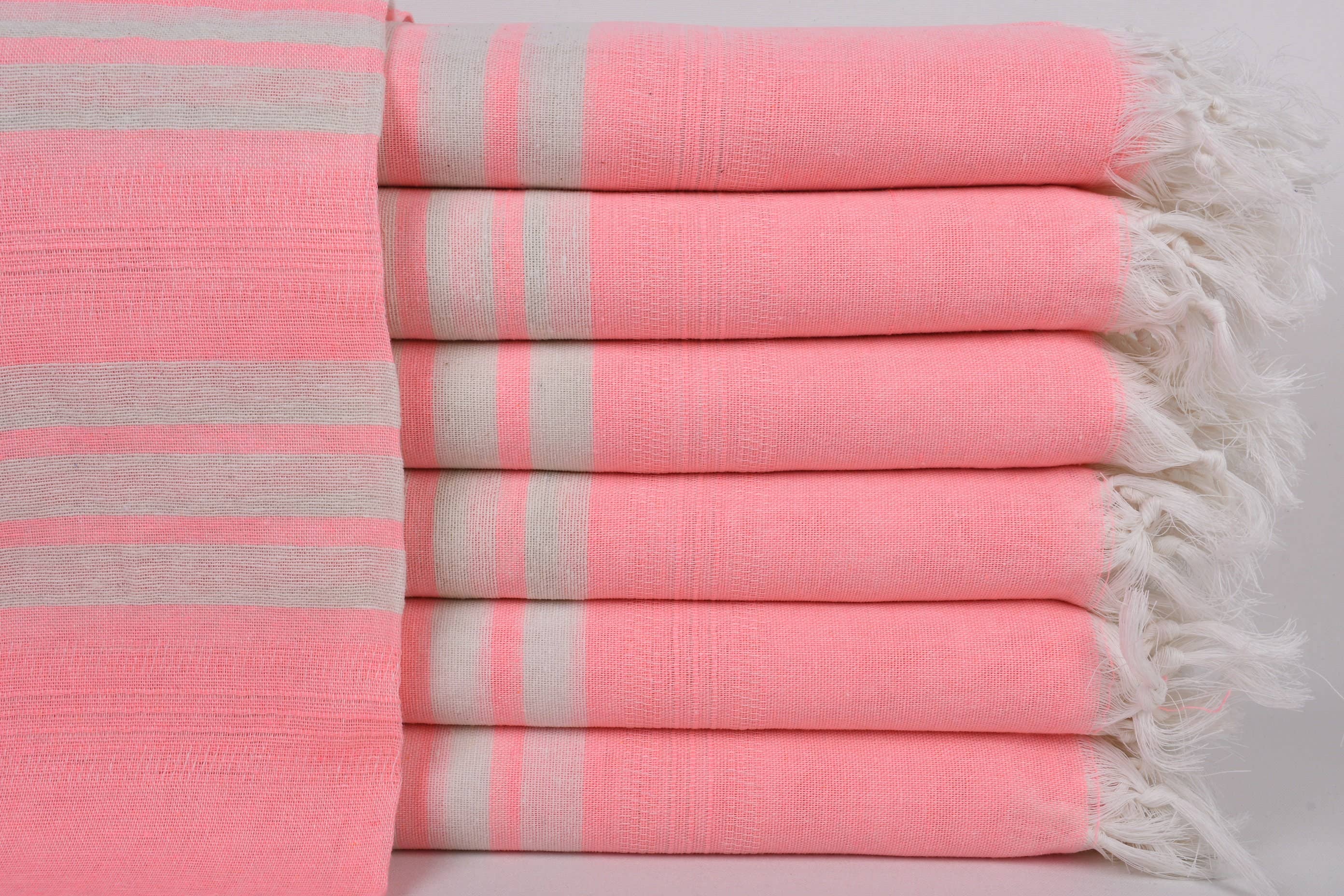 Organic Turkish Towels - Wholesale Beach Towel - Beach Towel, Bright Pink Striped Towel0