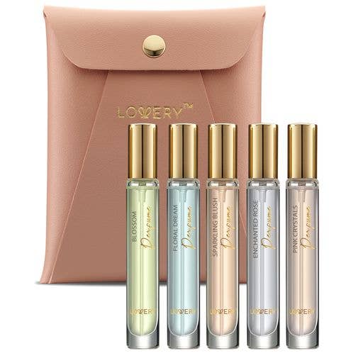 Lovery - Wholesale Perfume Gift Set - Set of 5 Perfumes, Clean Eau de Perfume with Leather Pouch (