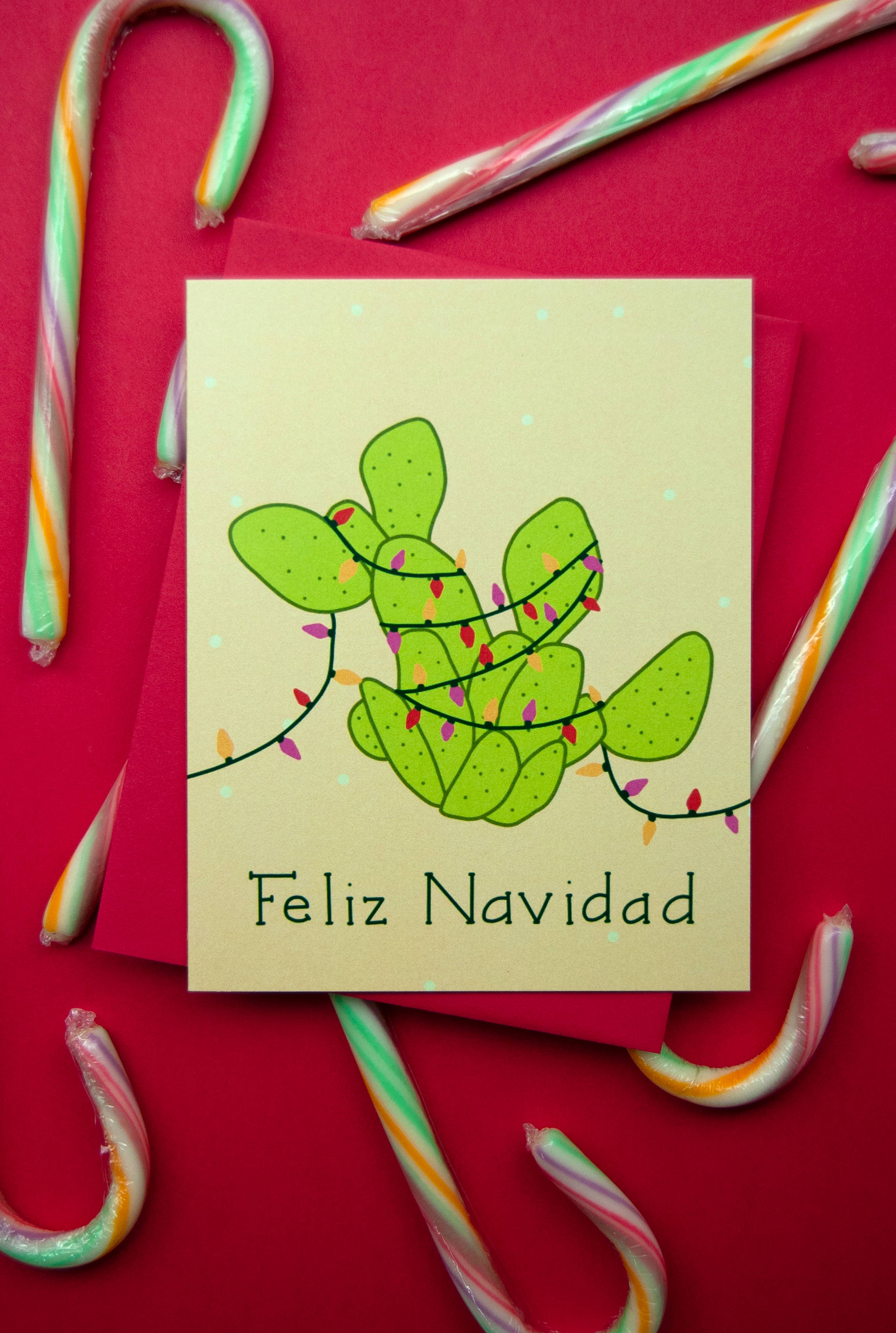 Cat Snapp Studio - Wholesale Christmas Card - Feliz Navidad Cactus Greeting Card - Boxed Set of 81