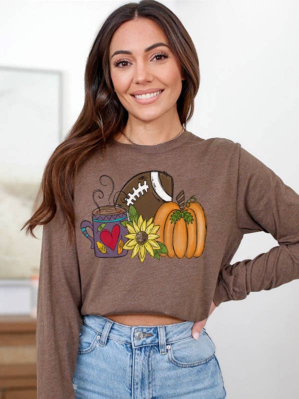 Game Day Clothing Football Pumpkin Long Sleeve Top 56821 for wholesale by Cali Boutique Wholesale