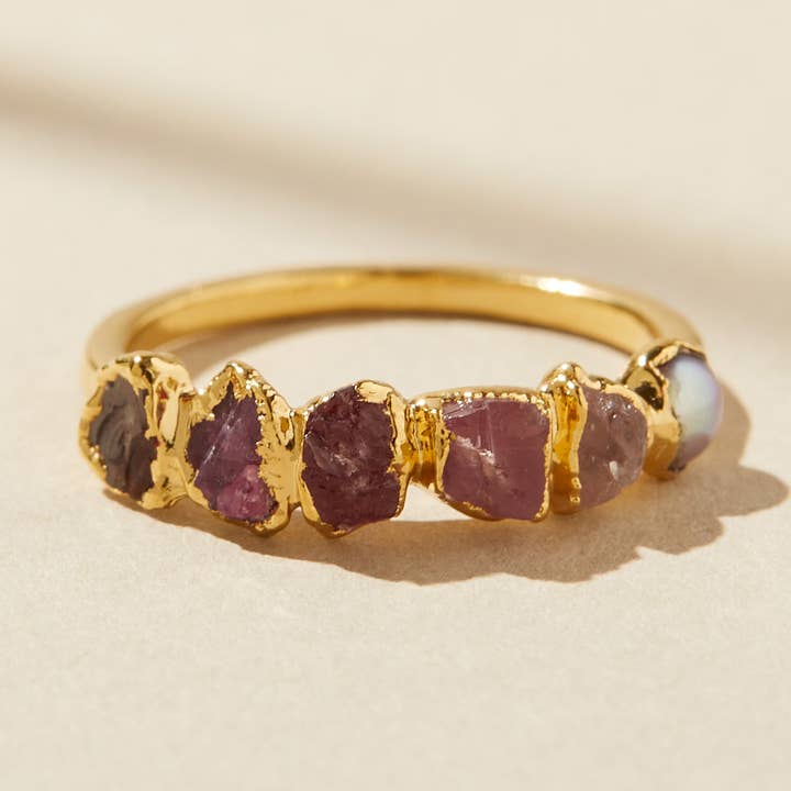 Anel de pedra de nascimento rosa Ombre, anel de cristal arco-íris por atacado de Dani Barbe