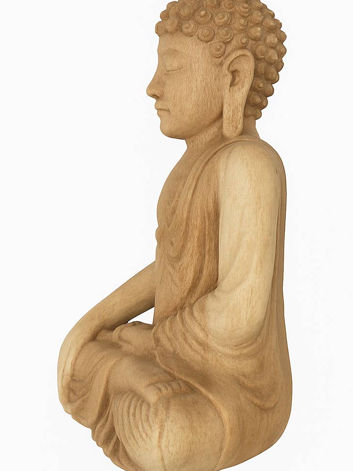 Bhumisparsha Mudra Wooden Buddha Statue – Suar Wood for wholesale by The Bali Wood Co.