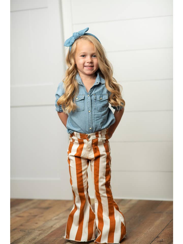 Oopsie Daisy - Wholesale Jeans - Kids - Kids Mustard Stripe Flare Denim Jeans