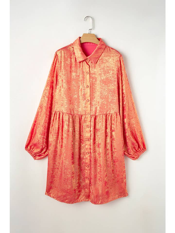 Peach Blossom Plus Size Metallic Balloon Sleeve Mini Dress for wholesale on Faire