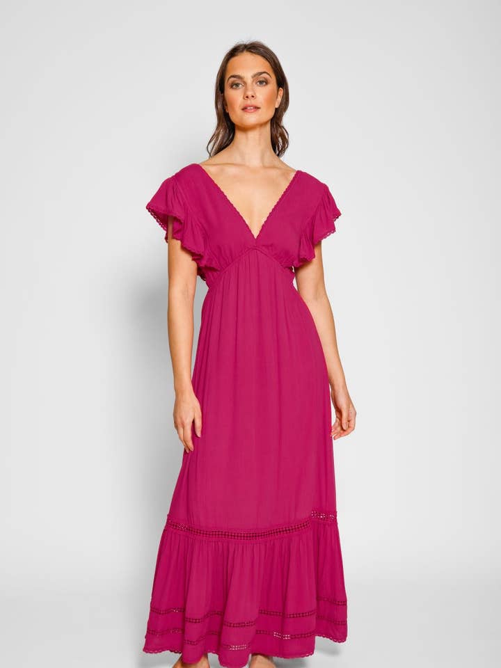 Miami Luxe Ruffle Sleeve Maxi Dress for wholesale by Koy Resort