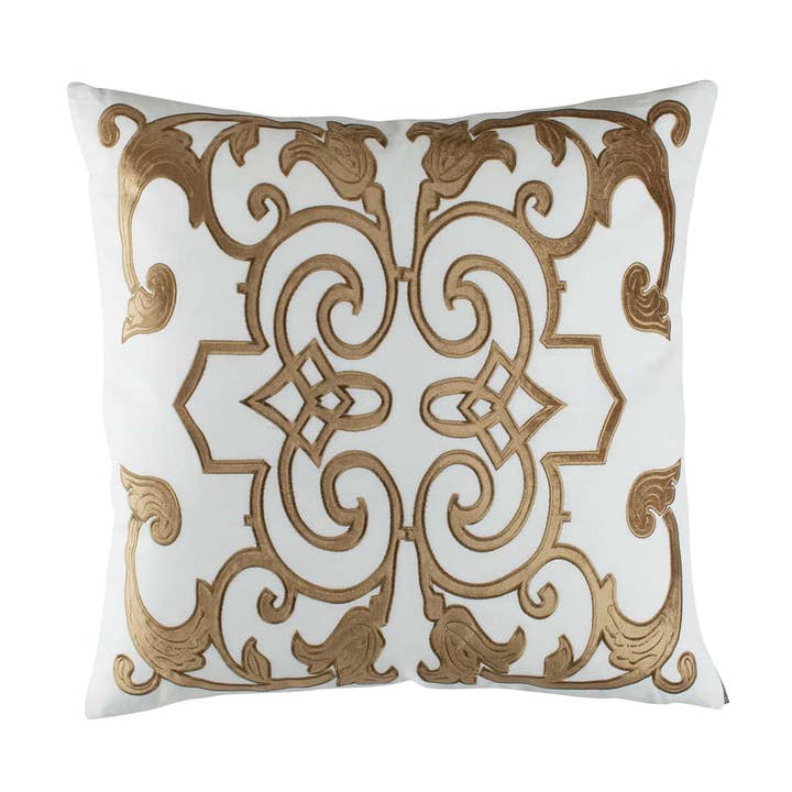 Mozart Sq. Kussen/ Wit linnen/ Straw Velvet 24x24 voor wholesale door Lili Alessandra