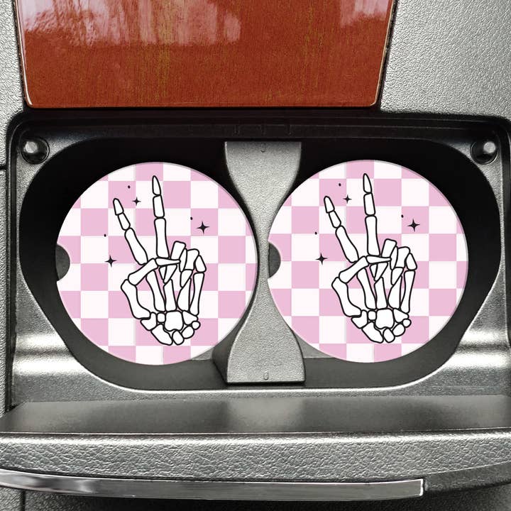 Sous-verres de voiture Peace Sign Hands Skeleton pour la vente par Mugsby