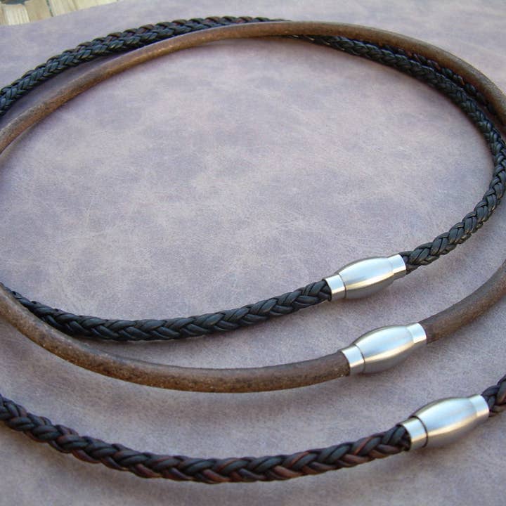 Mens Leather Necklace, Leather Necklace, Necklace with Stainless Steel Magnetic Clasp, Mens Necklace, Mens Gift, Mens Jewelry for wholesale by Urban Survival Gear USA
