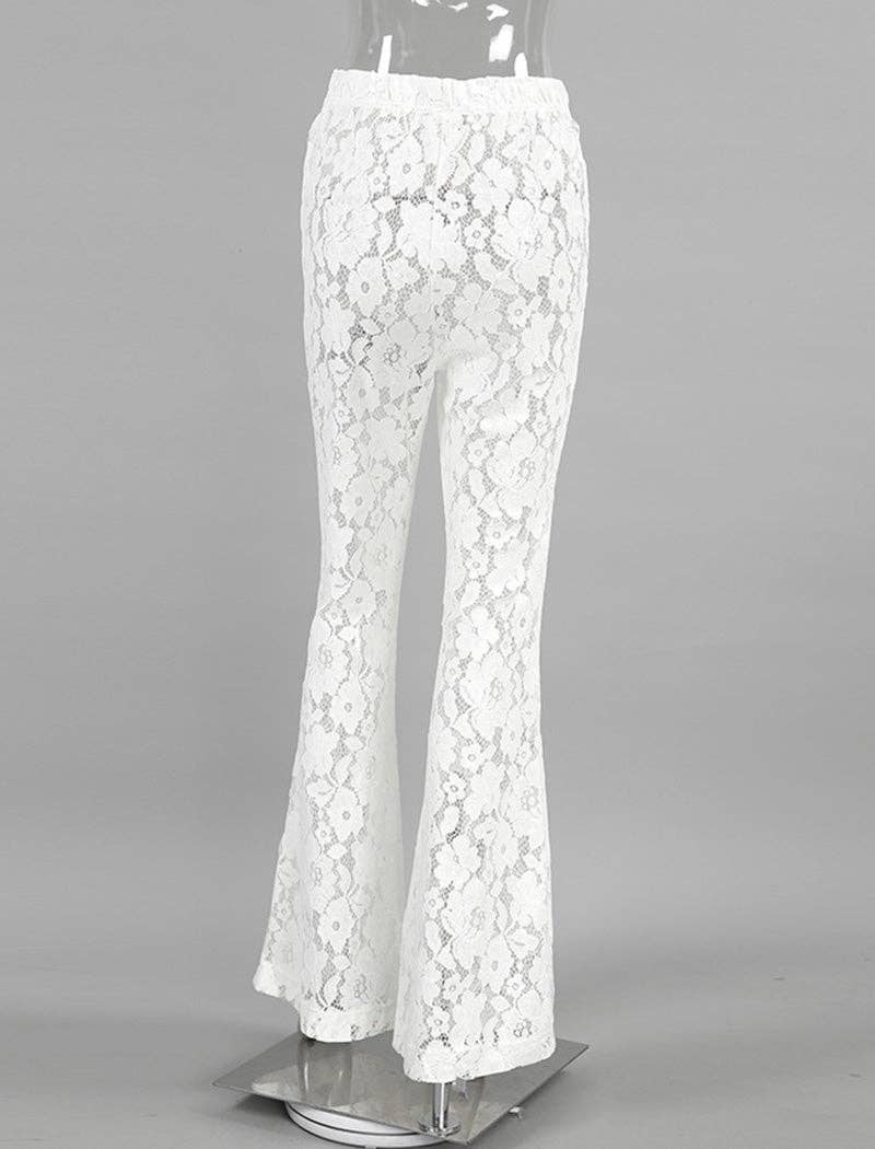 WHITE Sheer Floral Lace High-Waisted Pants for wholesale on Faire2