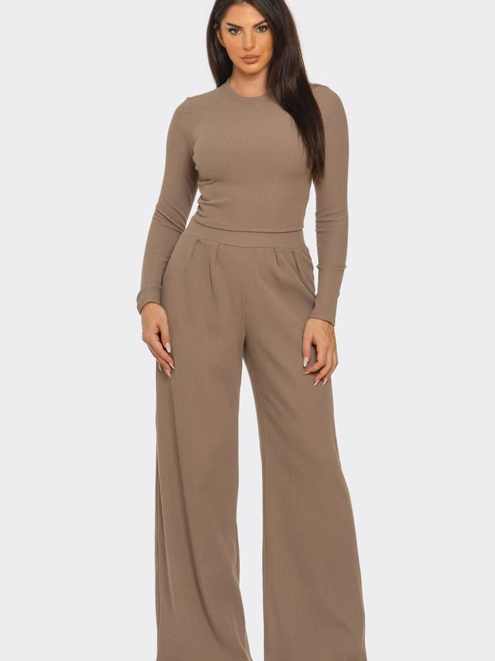 Long Sleeve Crop Top And Pants Set for wholesale by J2 FASHION