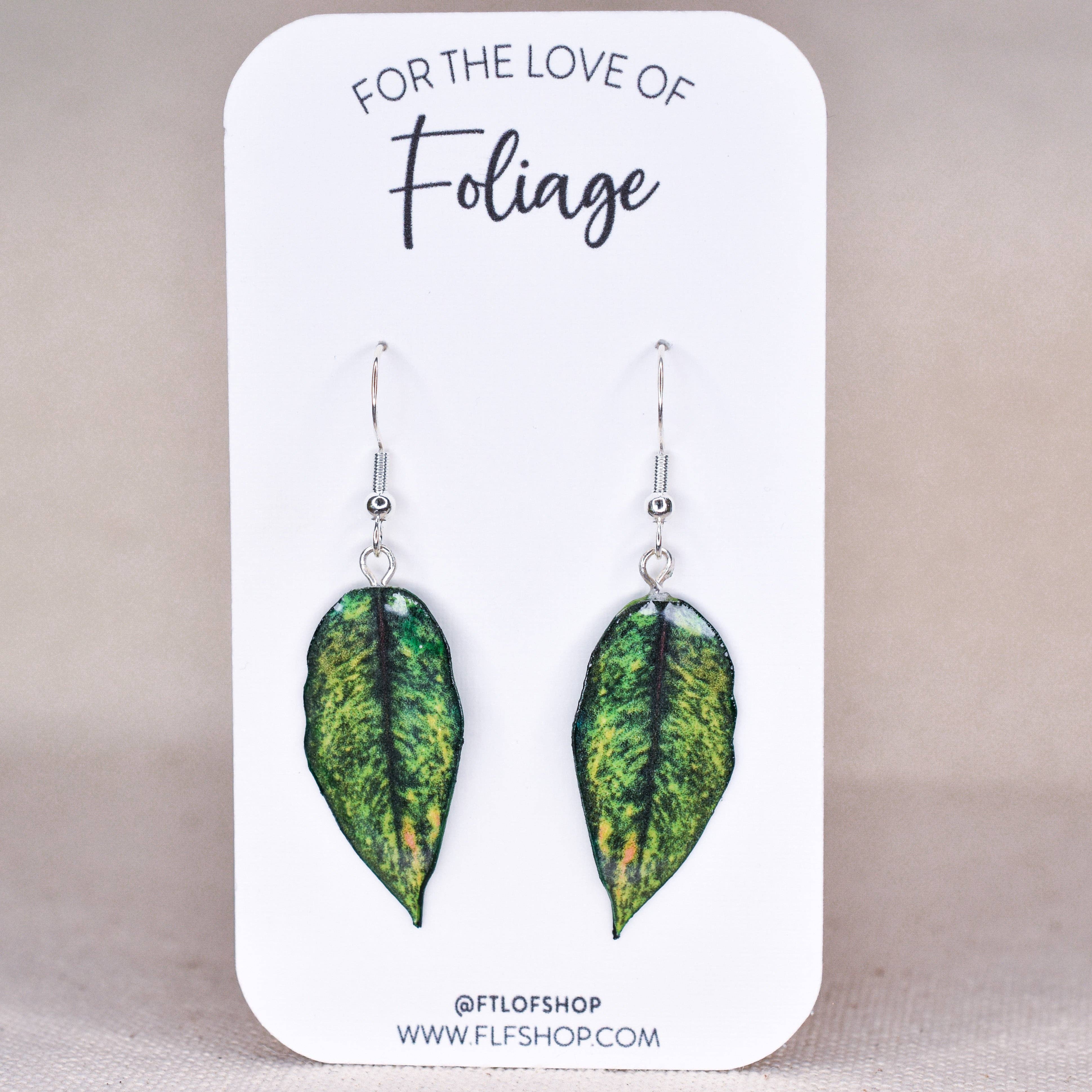 For the Love of Foliage - Wholesale Dangle Earrings - Aglaonema "Golden Papaya" Plant Earrings | Leaf Earrings1