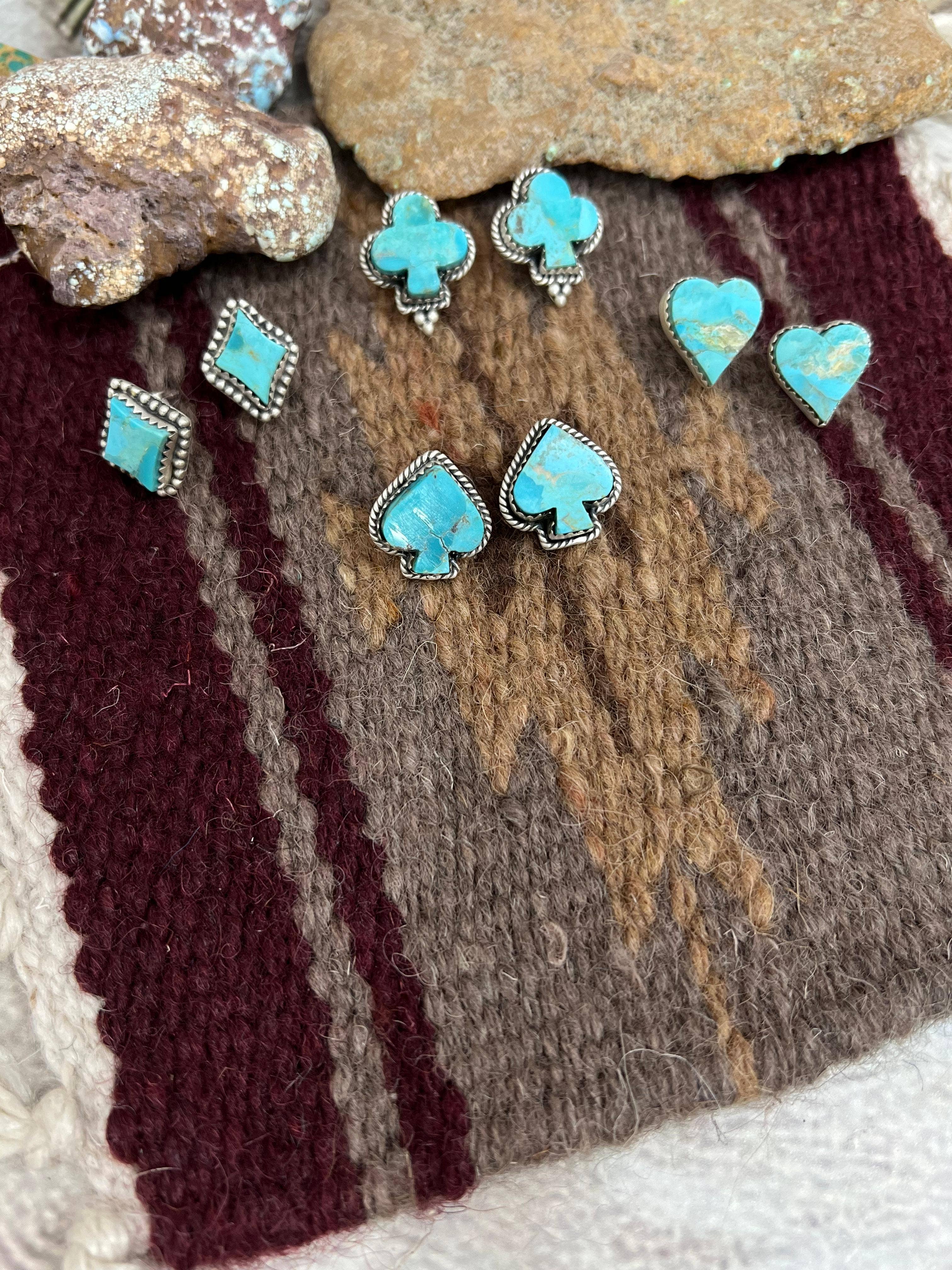 Nizhonitradersllc – wholesale Stud/post earrings – Handmade Sterling Silver Kingman Turquoise Post Studs with Signed Nizhoni2