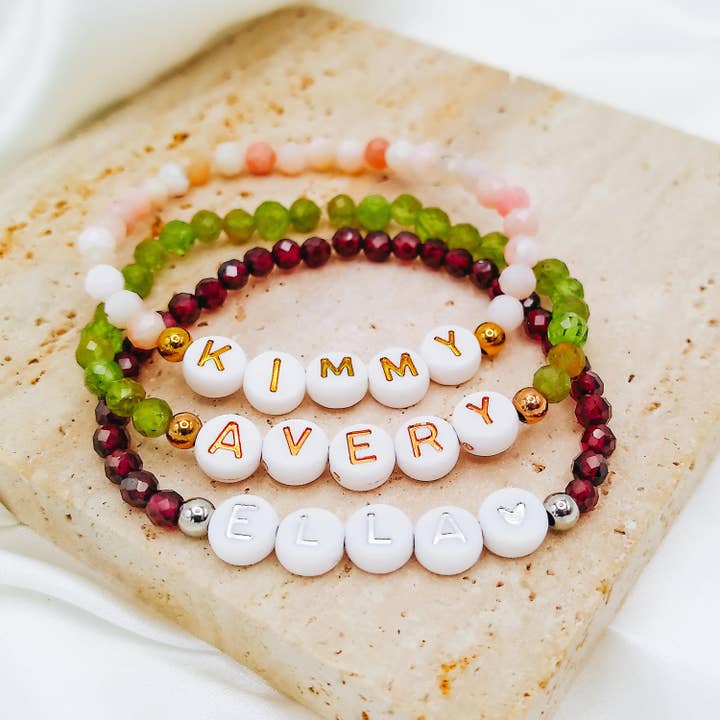 BEADED BIRTHSTONE NAME BRACELET for wholesale by Avy + Tay