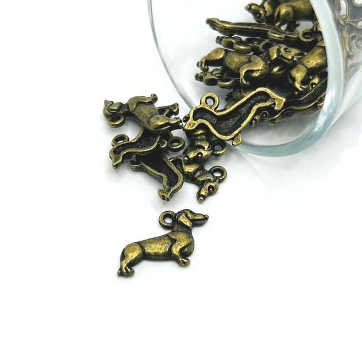 Bronze Dachshund Wiener Dog Charms, 13x12.8mm for wholesale by Guerrilla Charm