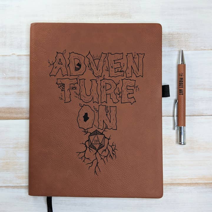 Adventure On - Vegan Leather Journal, Large for wholesale by Pigsey Art