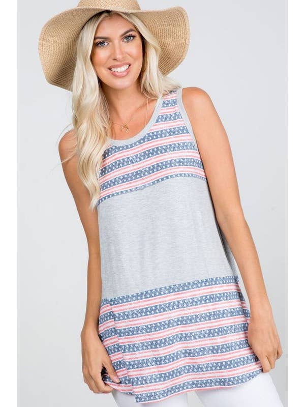 Gris Camiseta sin mangas con diseño de borde raro con diseño de bandera estadounidense de venta al por mayor en Faire
