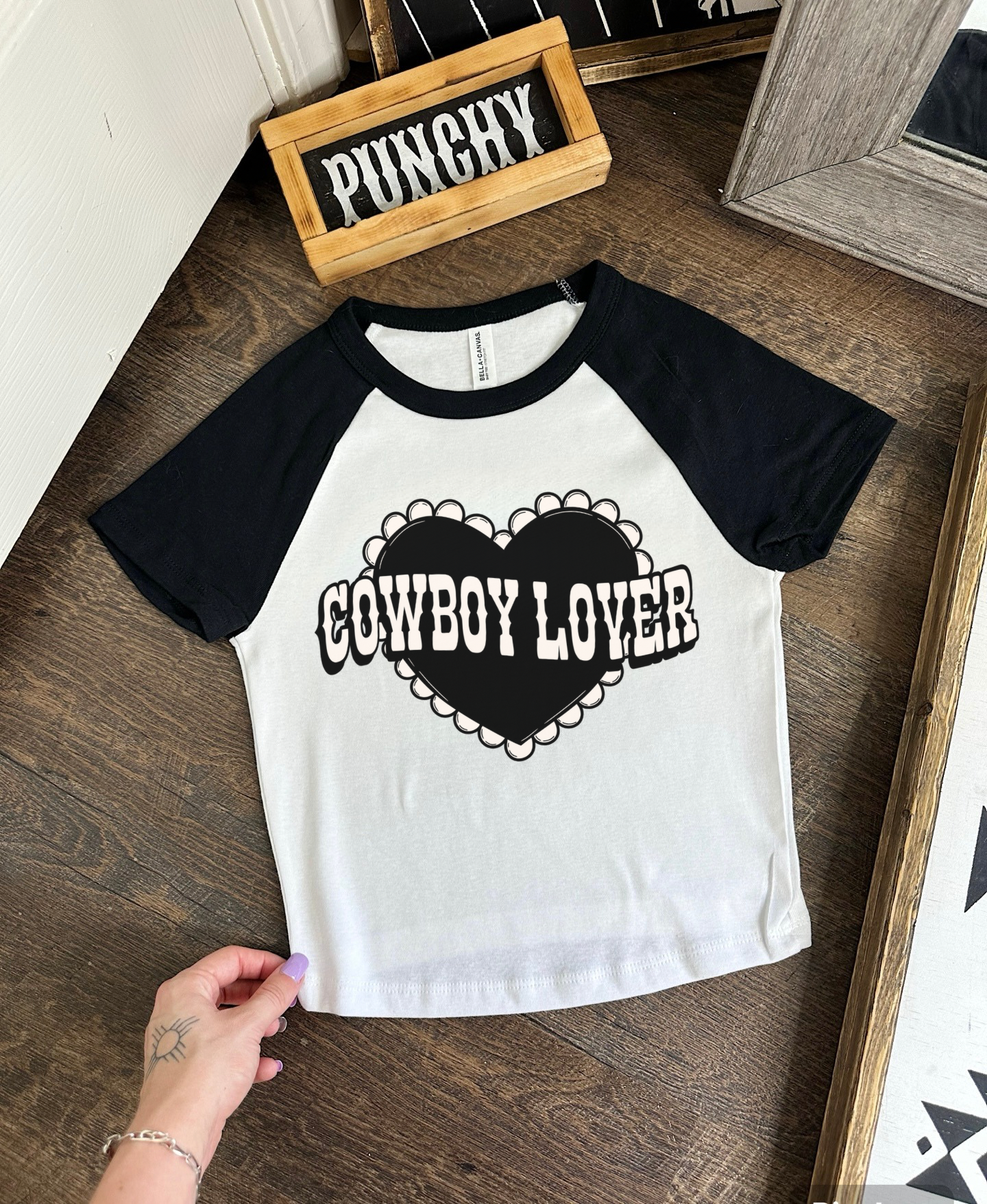 Gunpowder and Glam Boutique - Wholesale Screen Printed T-Shirt - Women's - Cowboy Lover Baby Tee 2