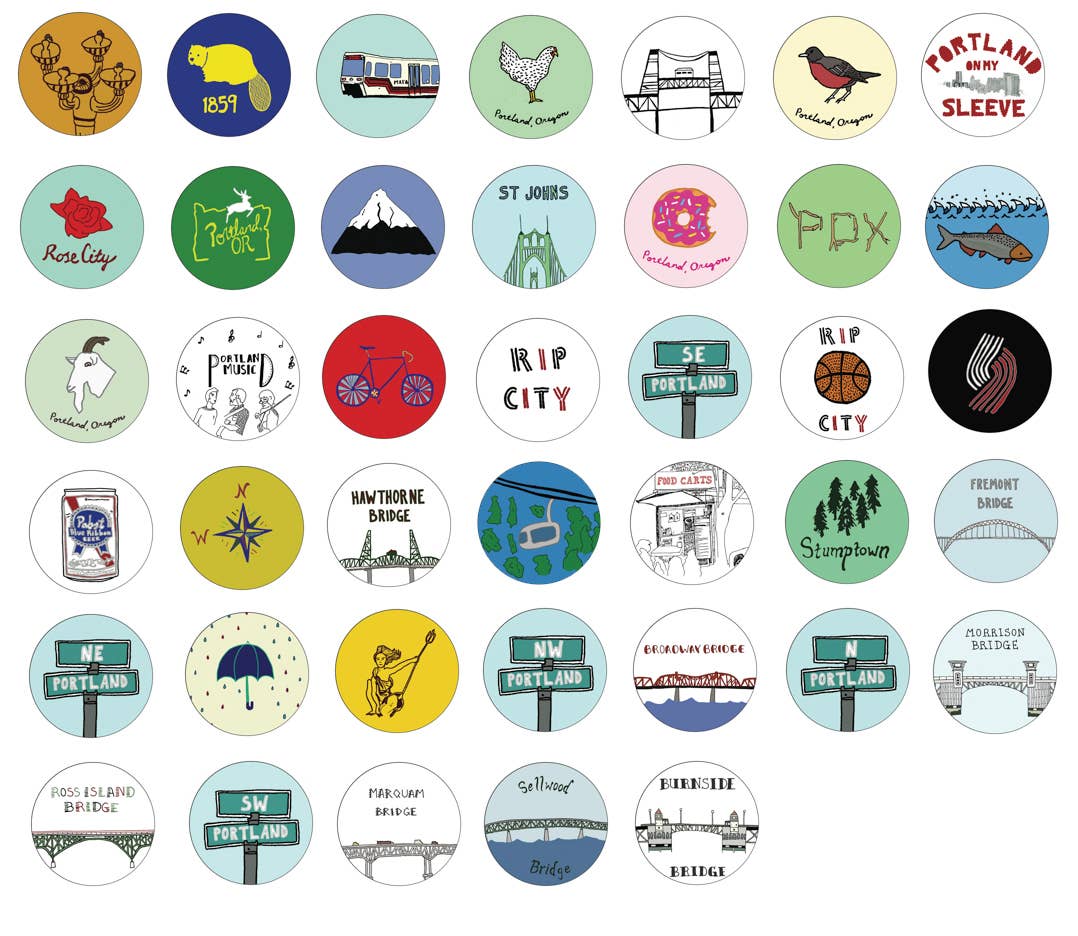 Made by Nilina - Wholesale Lapel Pin/Button - Portland Oregon Buttons - PDX OR 1-inch Pins Assorted2
