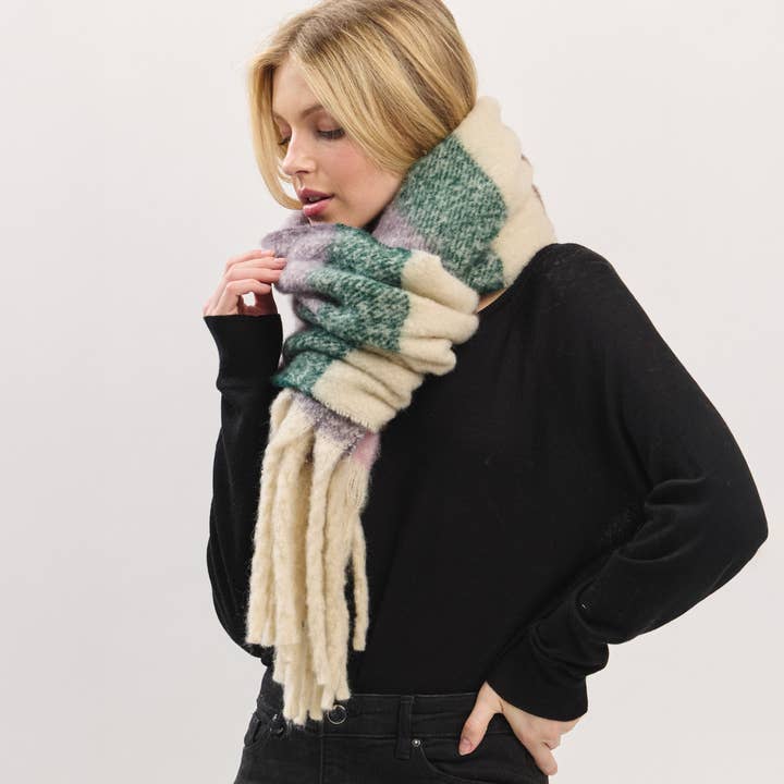 Hana - Wholesale Scarf - Women's - Multi Color Striped Brushed Fringed Winter Scarf2
