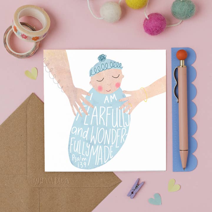 New Baby - Psalm 139 Blue - Bible - Baptism - Dedication for wholesale by Susanna Banks Art