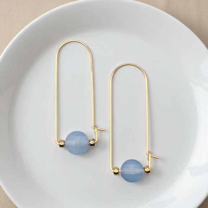 Gold Filled & Aquamarine Arc Earrings - Handmade Jewelry for wholesale by Bijou by SAM