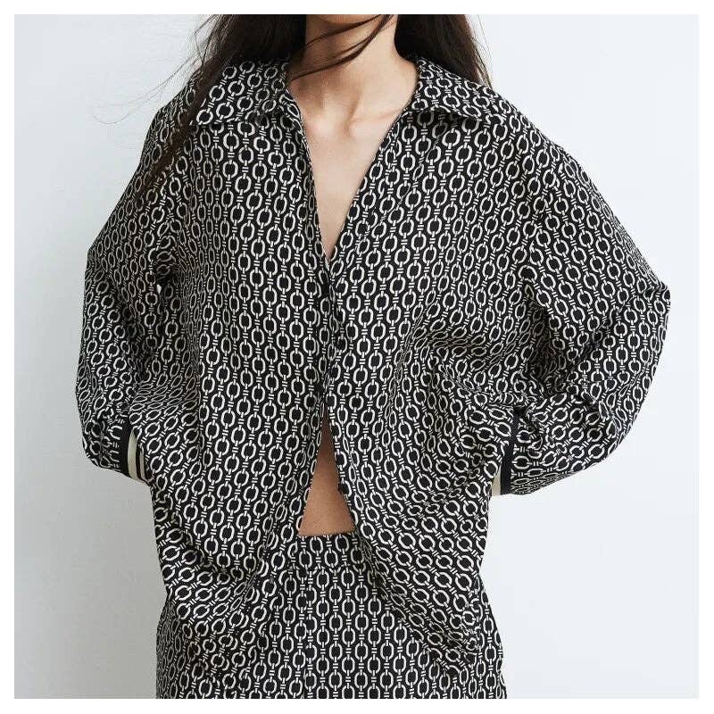 liqubit - Venta al por mayor Conjuntos de top y pantalón (NO para estar en casa) - Mujer - Conjunto de camisa de manga larga estampada y pantalones elegantes0