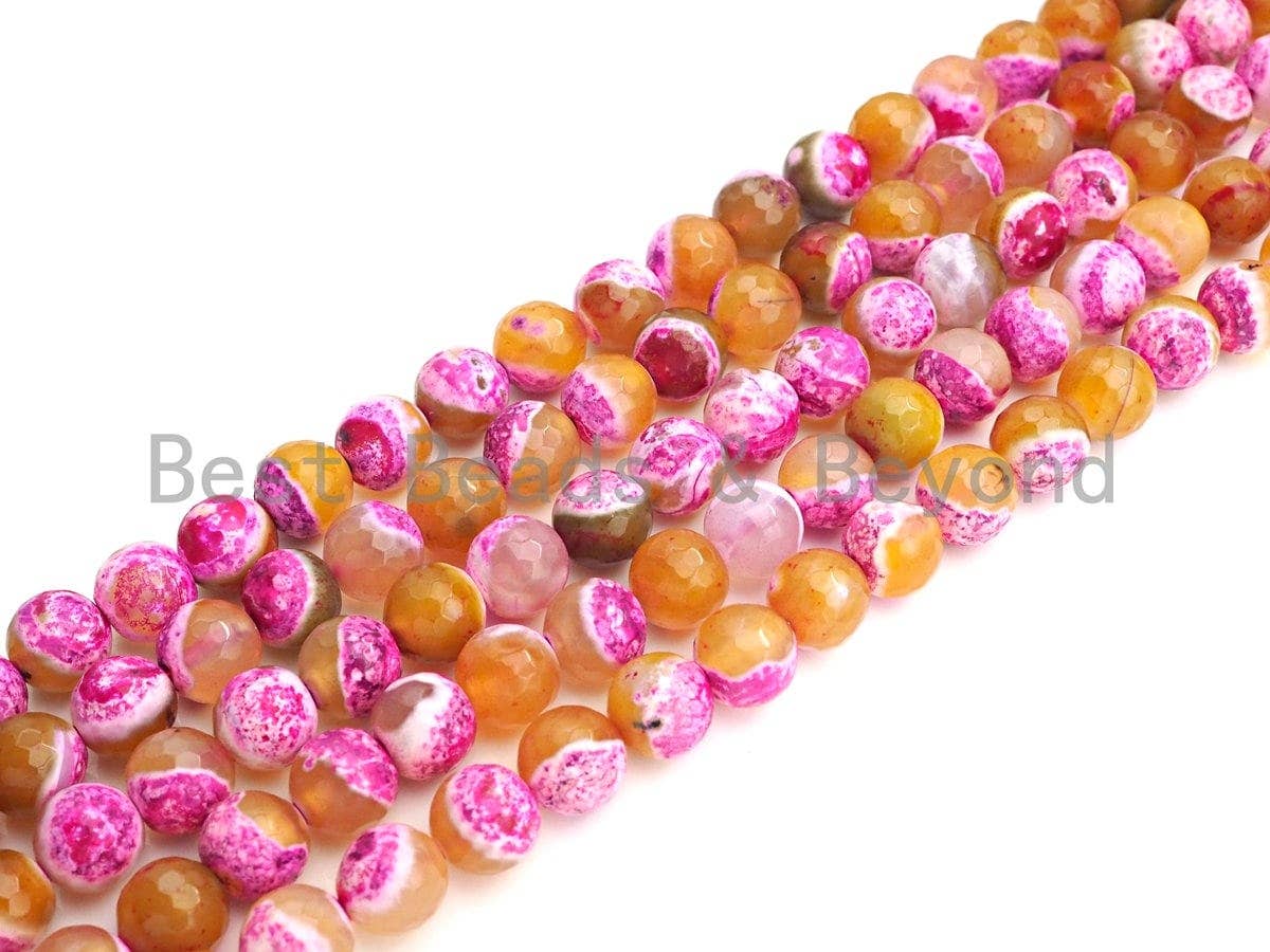 BestBeads&Beyond – Engroshandel Perler – Naturlige runde facetslebne brandagat-perler i pink orange, 6 mm/8 mm/10 mm, 15,5" hel streng, Sku#UA691