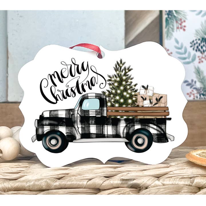 Décoration de camion à carreaux en forme de buffle, motif de Noël à carreaux en forme de buffle pour la vente par Shades Jewelry & Gifts