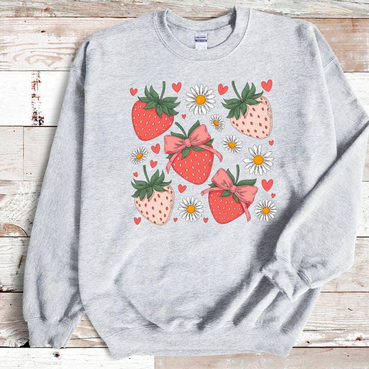Strawberry Coquet Graphic Sweatshirt for wholesale by M.B. Paper Design