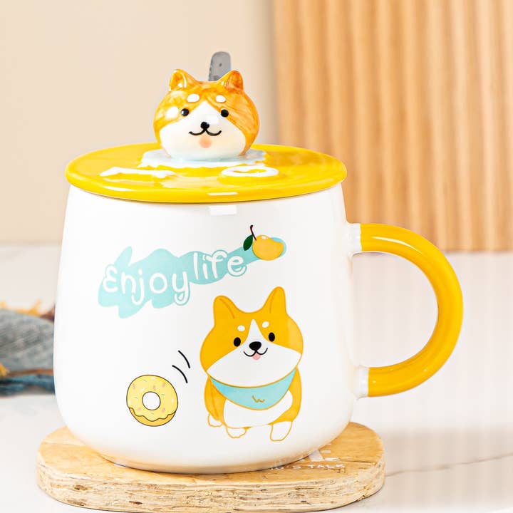 Shiba Inu Enjoy Life 13oz Mug With Lid and Spoon (4/36) for wholesale by Urban Tokyo