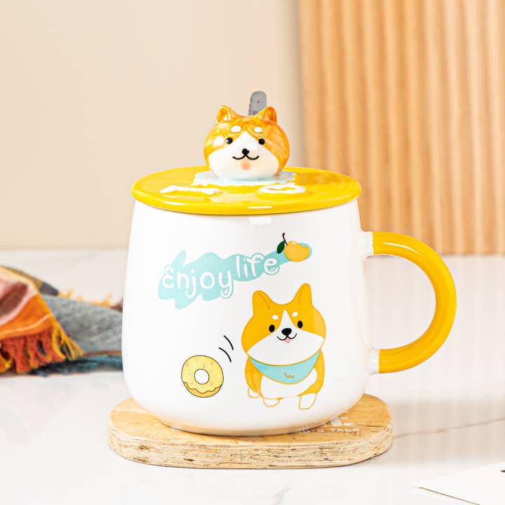 Urban Tokyo - Wholesale Coffee Mug - Shiba Inu Enjoy Life 13oz Mug With Lid and Spoon (4/36)