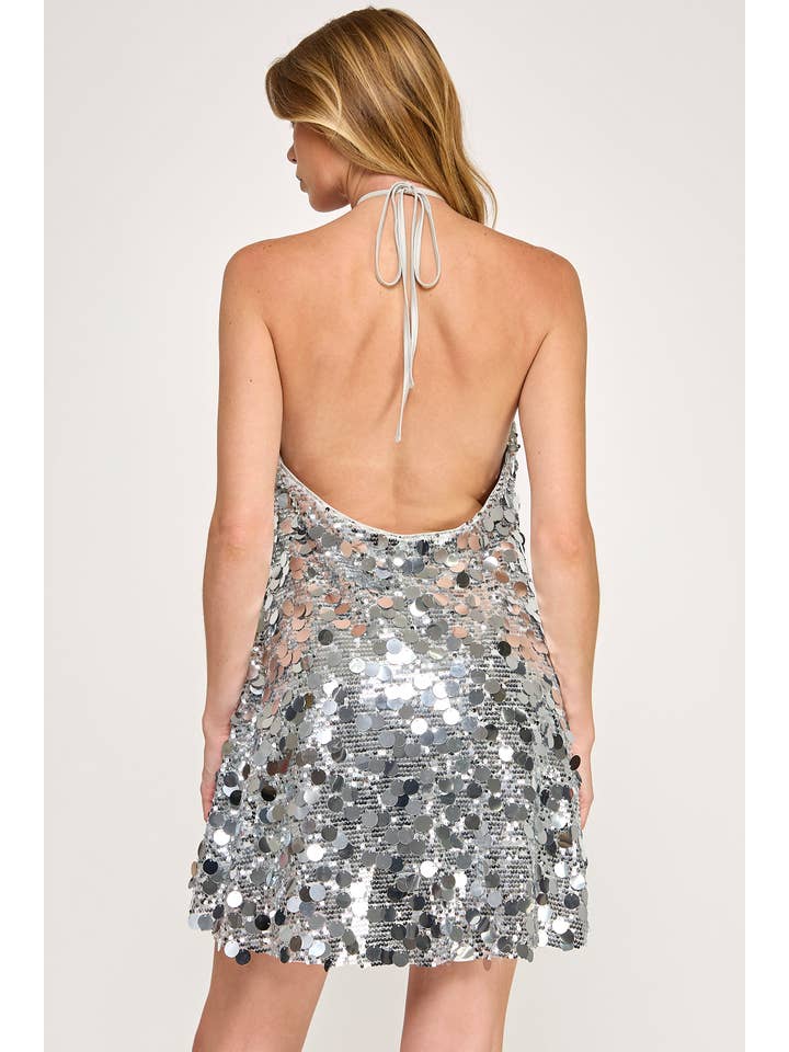 Vestis M - Wholesale Dress - Women's - Daze Mini Dress - Sequin Halter A Line Sparkle6