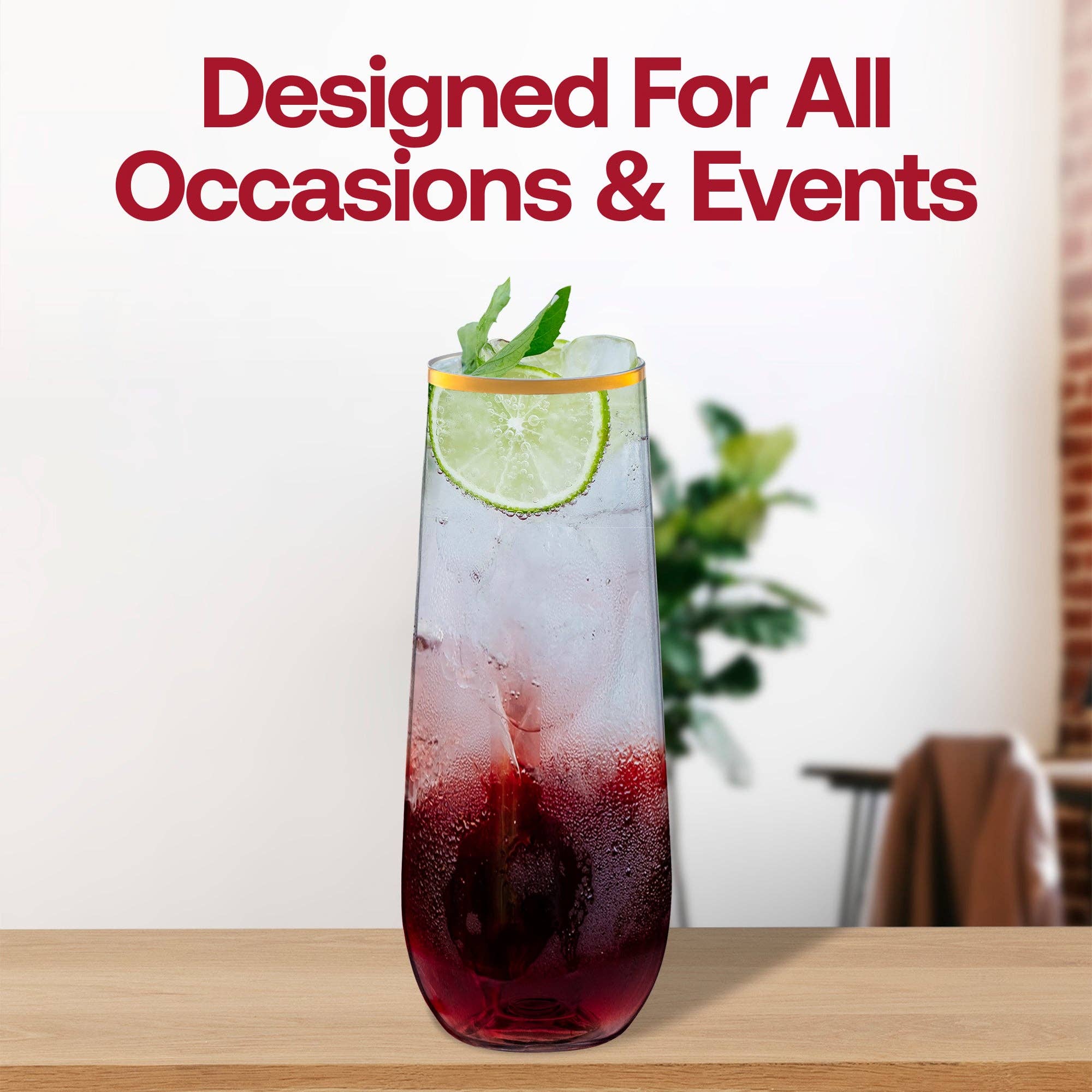 Smarty had a Party – Großhandel Champagnerflöten – 9-oz. Klare Plastik-Champagnerflöten mit goldenem Rand – 64 Stück5